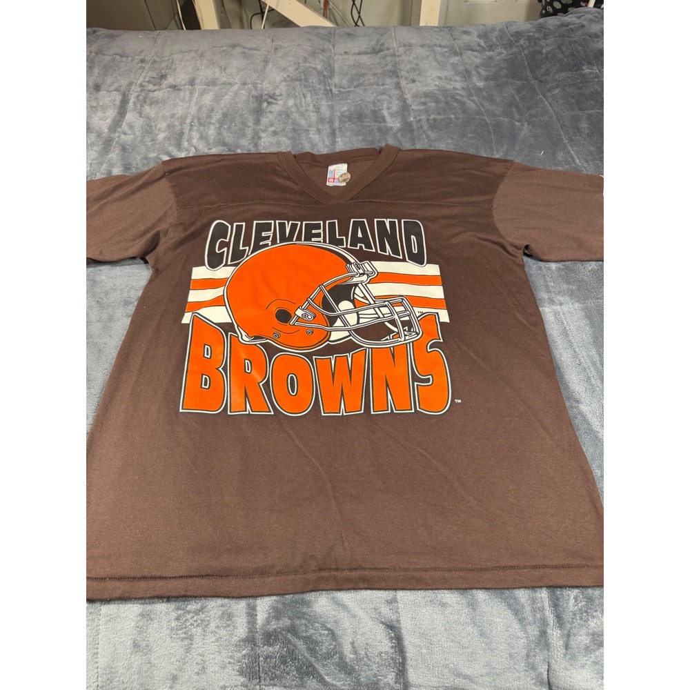 Vintage Cleveland Browns NFL Jersey T-Shirt Brown V-Neck Garan Made in USA XL